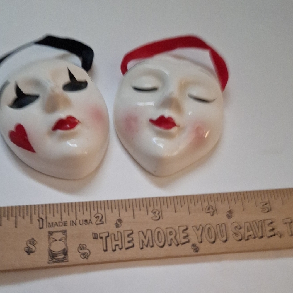 Ceramic Face Masks with Red and Black Accents